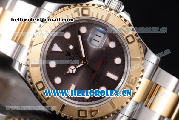 Rolex Yacht-Master 40 Clone Rolex 3135 Automatic Two Tone Case/Bracelet with Grey Dial and Dot Markers (BP) - Click Image to Close